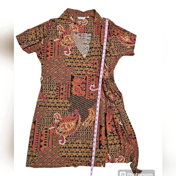 Liz Claiborne Petite L Boho Paisley Wrap Dress Retro Mod Fall Party Chic Elegant - Picture 8 of 8